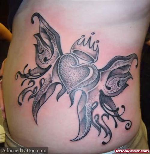 Heart Crown Tattoo On Waist