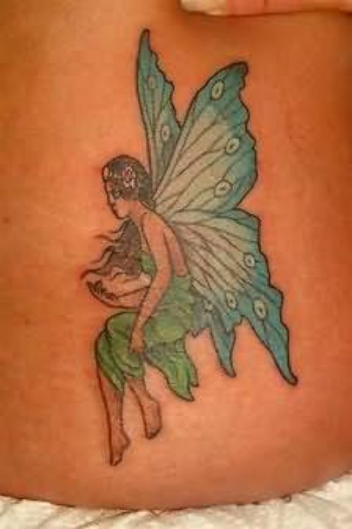 Fairy Coloured Tattoo On Waist