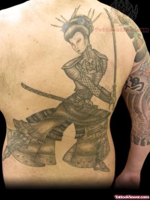 Warrior Tattoo On Back Body