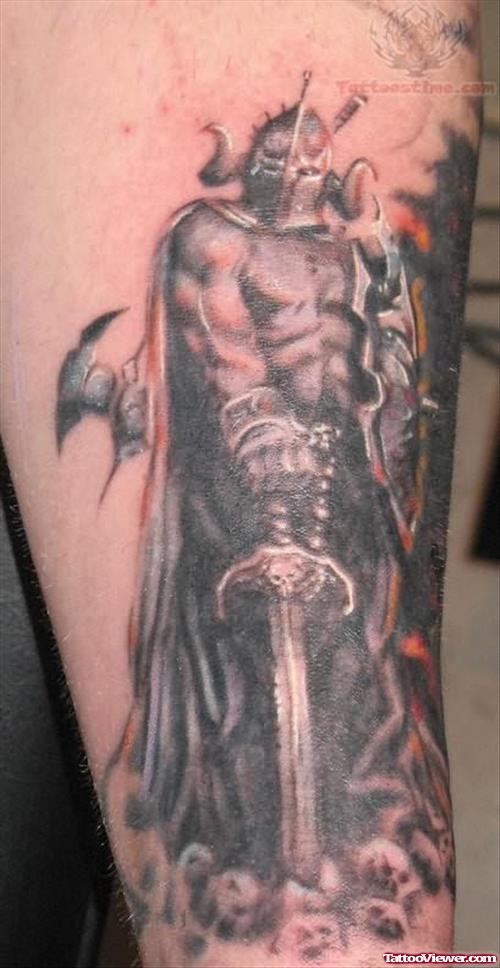 Warrior Black Ink Tattoo On Arm