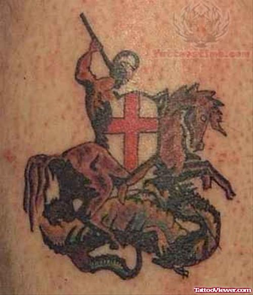 Warrior Going For War On Horse Tattoo