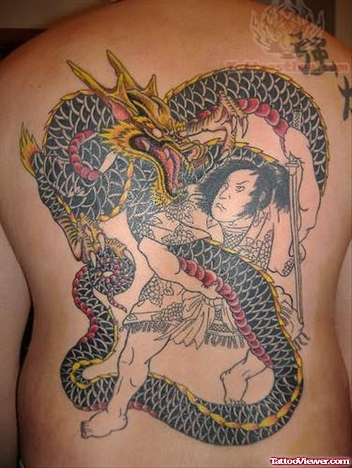 Samurai Snake Tattoo On Back