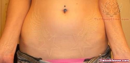 White Ink Stars Tattoos On Stomach