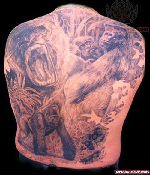 Gorilla Wildlife Tattoo On Back