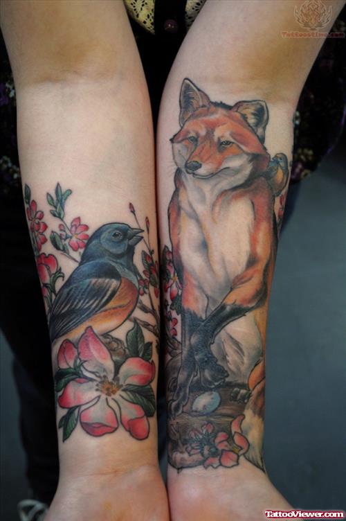 Fox And Bird Tattoo