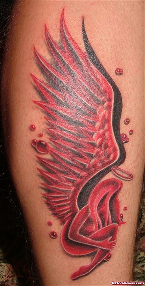 Red Ink Angel Wing Tattoo
