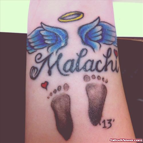 Footprints And Angel Wings Tattoo