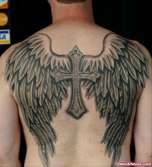 Cross and Wings Tattoos On Back