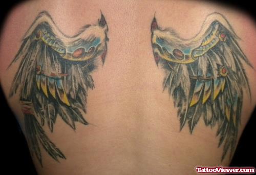 Color Ink Angel Wings Tattoo On Back