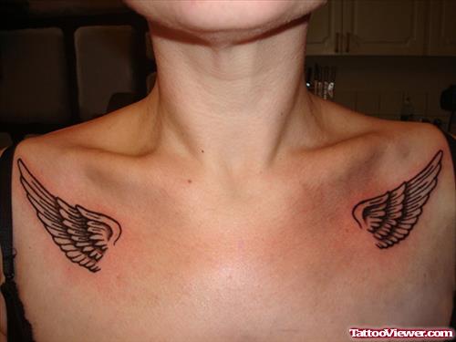 Grey Ink Wings Tattoos On Collarbones