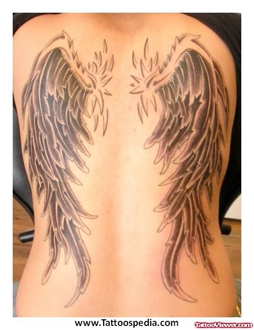 Grey Ink Wings Tattoos On Back Body