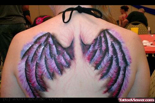 Colored Wings Tattoos On Back Body