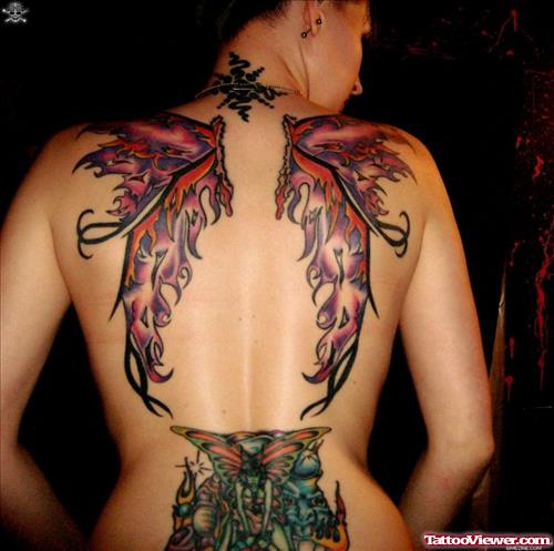 Girl With Fairy Wings Tattoos on Back