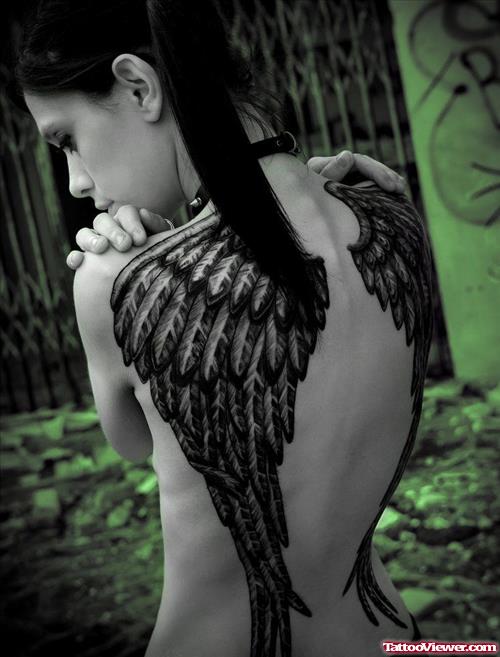 Dark Angel Wings Tattoos On Back