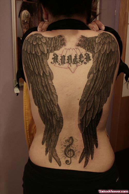 Best Grey Ink Wings Tattoos On Back Body