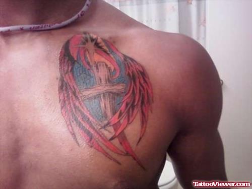 Red Wings Tattoo On Chest