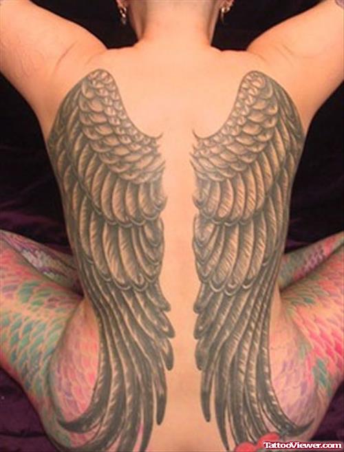 Girl Back Body Wings Tattoos