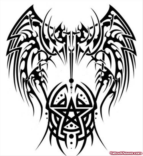 Black Tribal Wings Tattoos Design