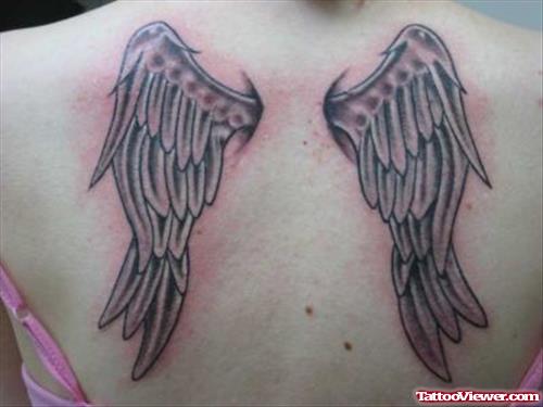 Best Grey Ink Angel Wings Tattoos On Back Body
