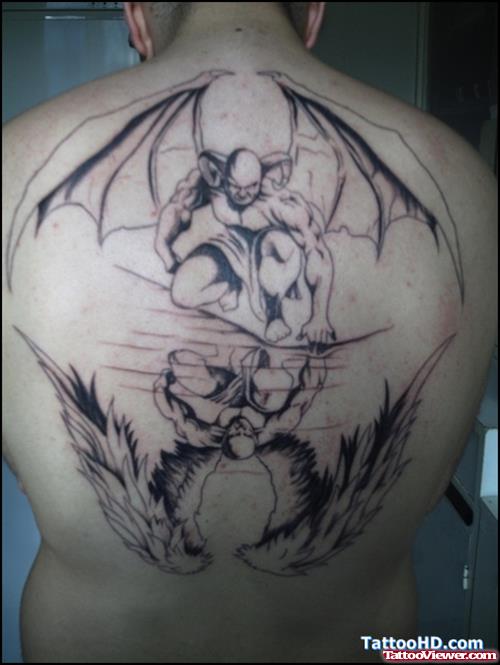 Grey Ink Devil Wings Tattoos On Back