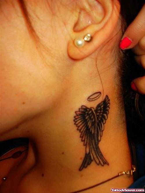 Angel Wings Tattoo On side Neck