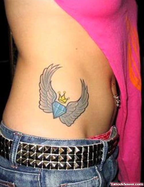 Winged Diamond Tattoo On Side