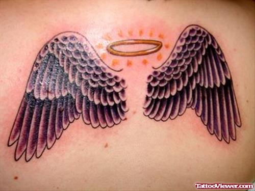 Cool Grey Ink Angel Wings Tattoos On Back