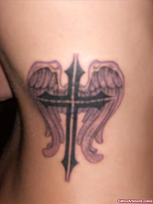 Black Cross And Angel Wings Tattoo