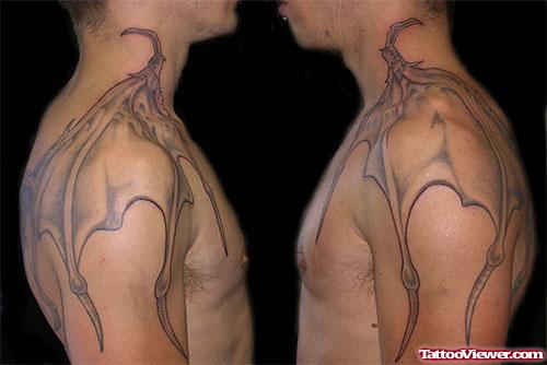 Wings Tattoo On Left Shoulder