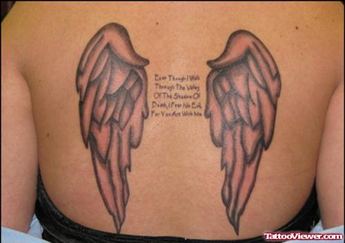 Script and Wings Tattoos On Back