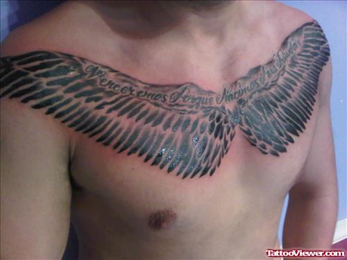 Grey Ink Wings Tattoos On Man Chest