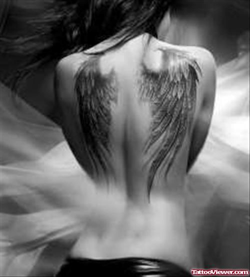Girl With Wings Tattoos On Back Body