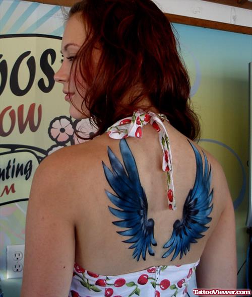 Blue Wings Tattoo On Back