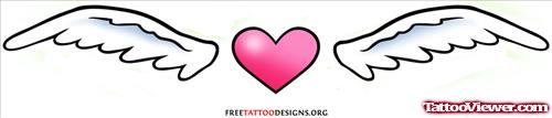 Tiny Pink Heart And Angel Wings Tattoo Design