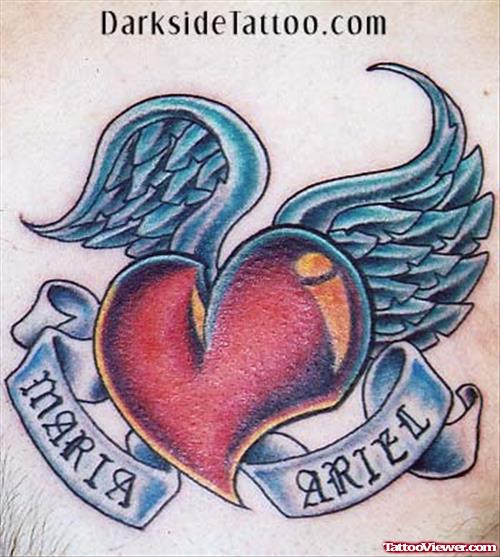 Red Heart And Angel Wings Tattoo