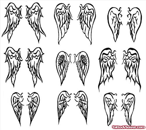 Grey Ink Small Wings Tattoos Designs For Girls