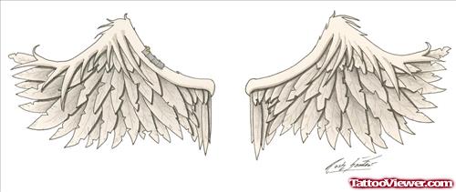Classic Grey Ink Angel Wings Tattoos Designs
