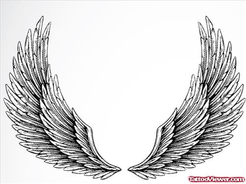 Classic Grey Ink Angel Wings Tattoo Design