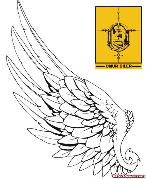Attractive Grey Ink Angel Wings Tattoo Design