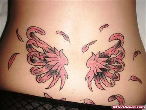 Red Ink Wings Tattoos On Lowerback