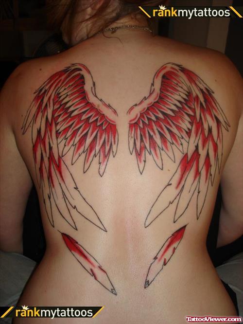 Red angel Wings Tattoos on Back