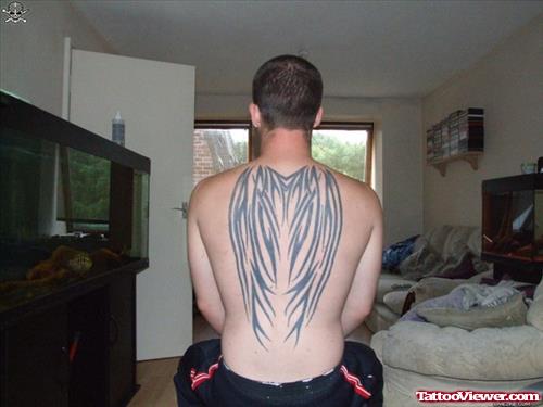 Grey Ink Back Body Wings Tattoos