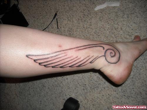 Grey Ink angel Wing Tattoo On Ankle