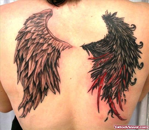 Devil And Angel Wings Tattoos On Back