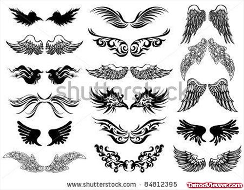 Grey Ink Wings Tattoos Designs For Girls