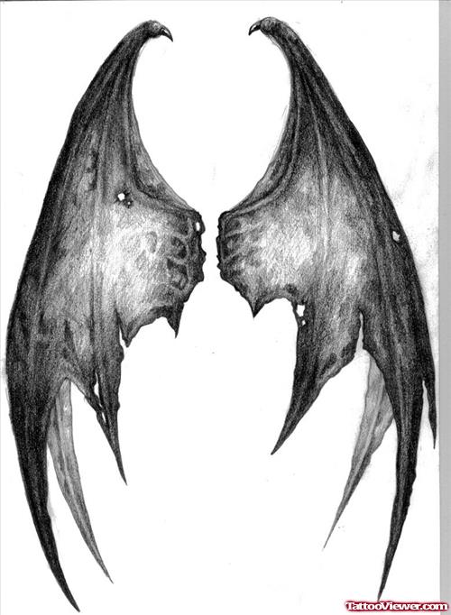 Grey Ink Devil Wings Tattoo Design