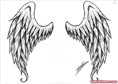 Cute Grey Ink Wings Tattoos Design