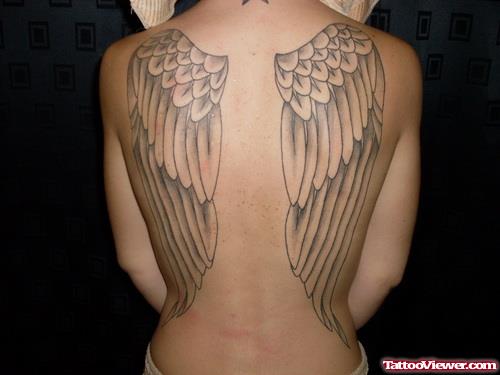 Awful Amazing Grey Ink Wings Tattoos On Back