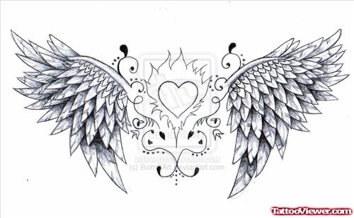 Awesome Grey Ink angel Wings Tattoo Design