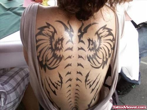 Tribal Black Wings Tattoo On Back
